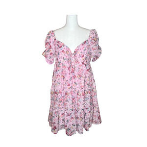 Womens Floral Babydoll Dress Pink Cottagecore Feminine Romantic Valentine's Day